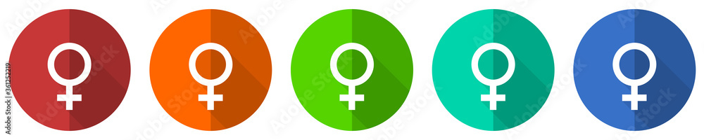 Female icon set, red, blue, green and orange flat design web buttons isolated on white background, vector illustration Female icon set, red, blue, green and orange flat design web buttons isolated on white background, vector illustration