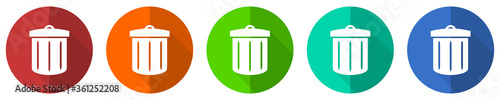 Recycle icon set, red, blue, green and orange flat design web buttons isolated on white background, vector illustration