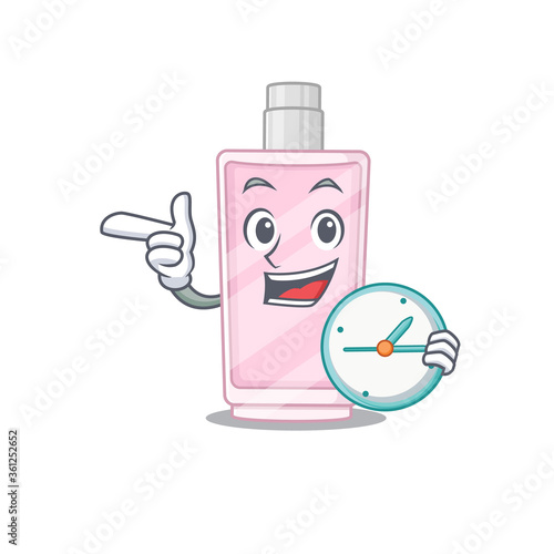 A picture of cheery perfume holding a clock