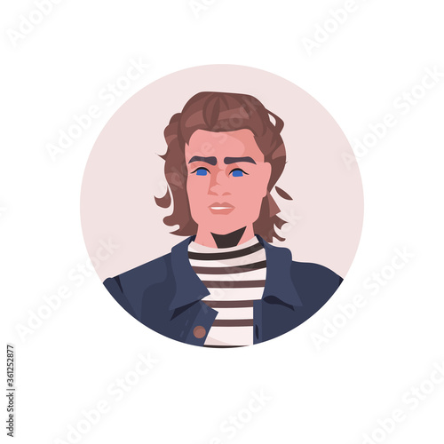 brunette young man profile avatar beautiful guy face male cartoon character portrait vector illustration