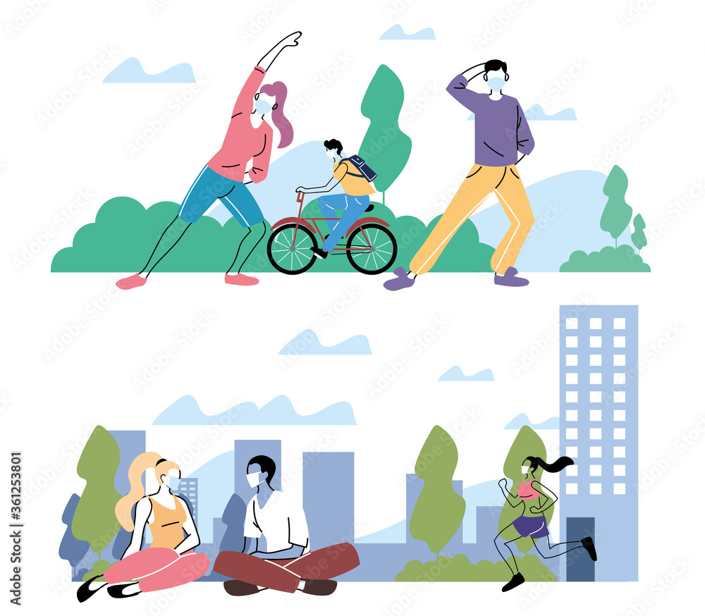 Fototapeta premium poster people doing physical activity outdoors at the park