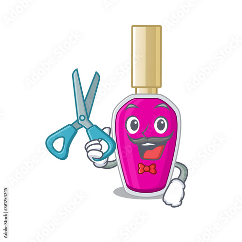 Pink nail polish talented barber cartoon character design working in the barbershop