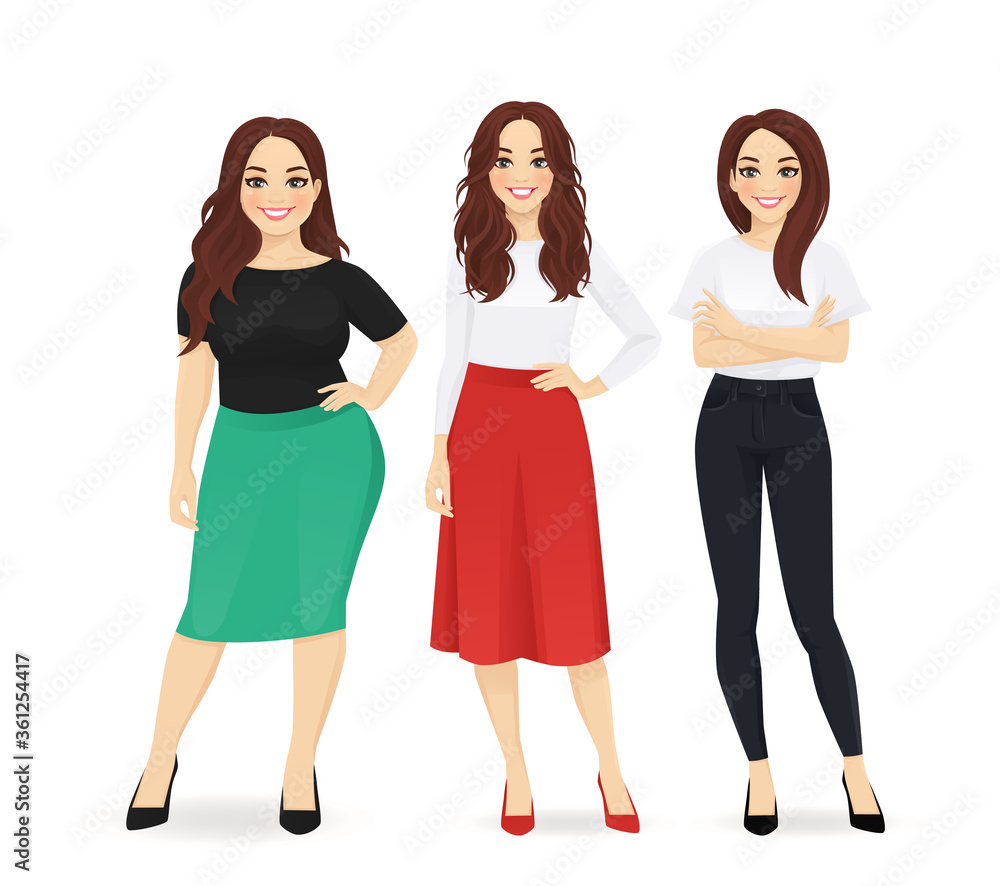 Obraz premium Three elegant casual business women standing isolated vector illustration
