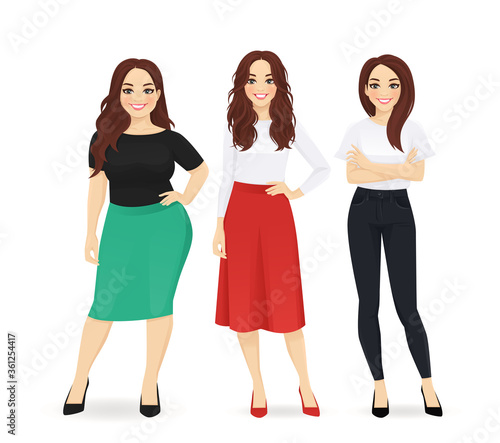 Three elegant casual business women standing isolated vector illustration