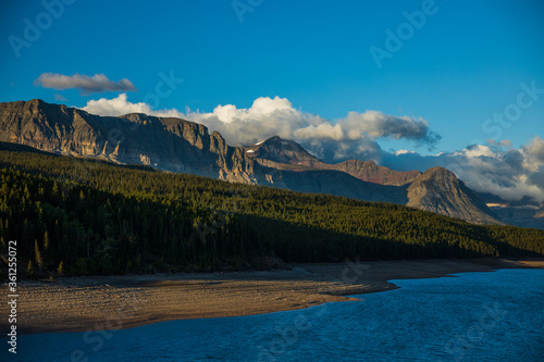 lake and mountains in the morning light, Glacier National Park, Montana