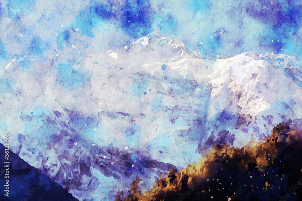 Obraz Abstract painting of mountains, nature landscape image, digital watercolor illustration, art for background