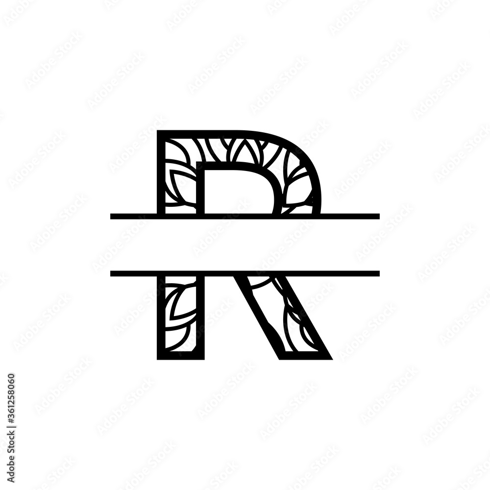 Initial r split monogram mandala vector design template illustration