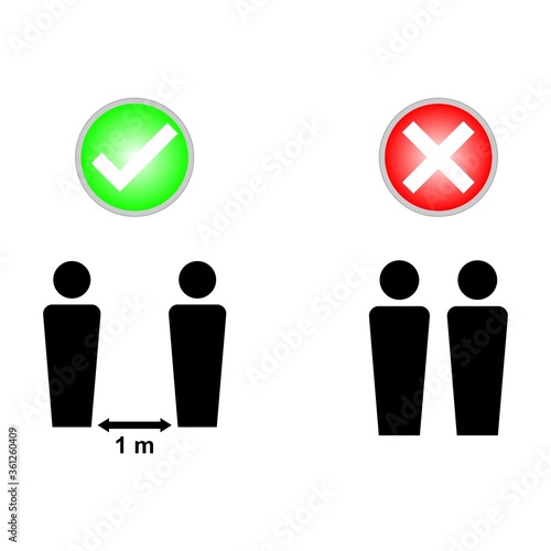 Vector illustration. Keeping a distance of 1 meter is better than getting close.