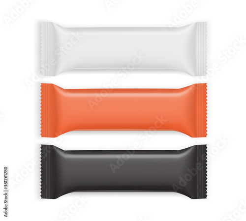 white, orange and black paper packaging isolated on white background 