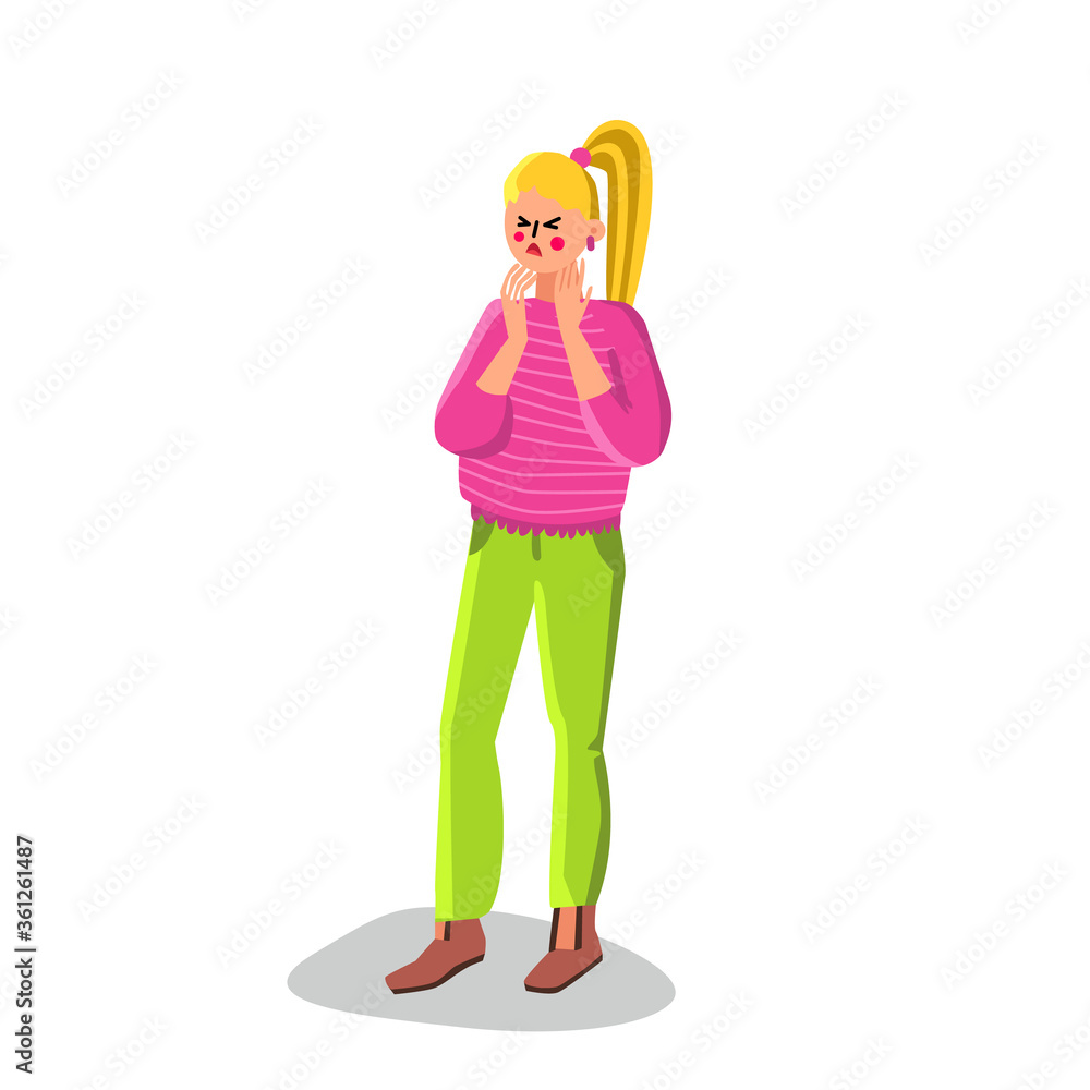 Sick Woman Suffering From Gland Sore Ache Vector Sick Woman Suffering From Gland Sore Ache Vector