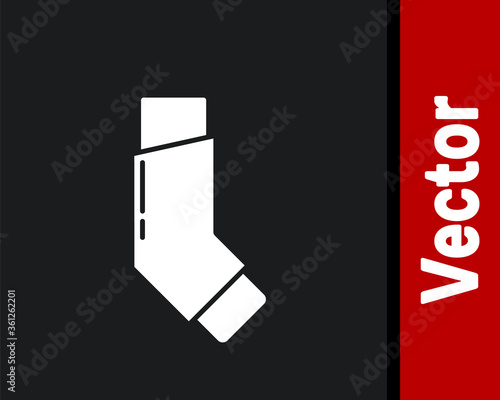 White Inhaler icon isolated on black background. Breather for cough relief, inhalation, allergic patient. Vector Illustration.
