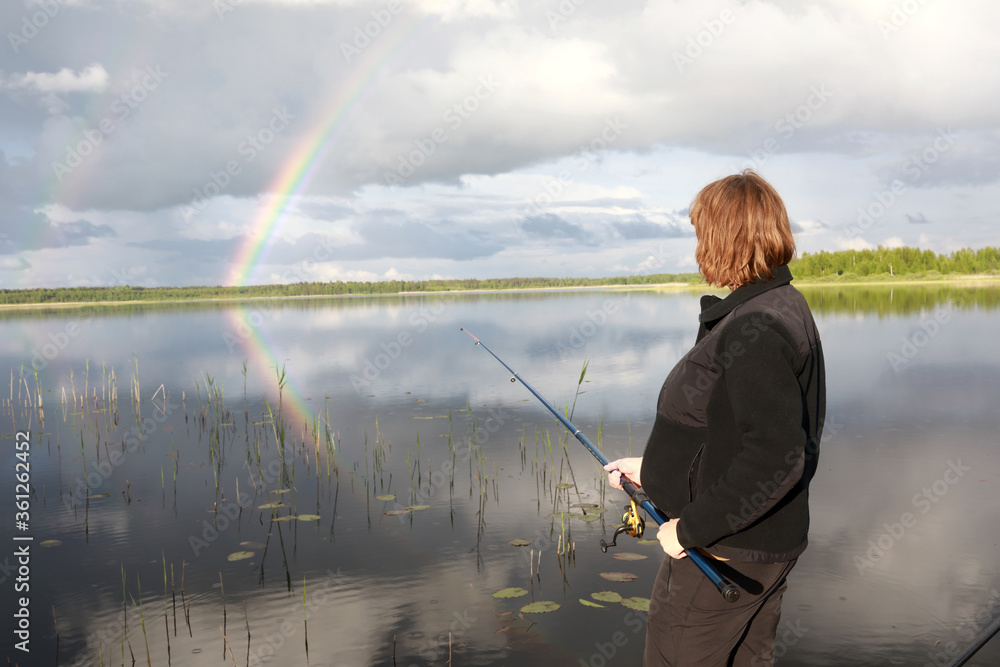 Woman fishing at Seliger Lake
