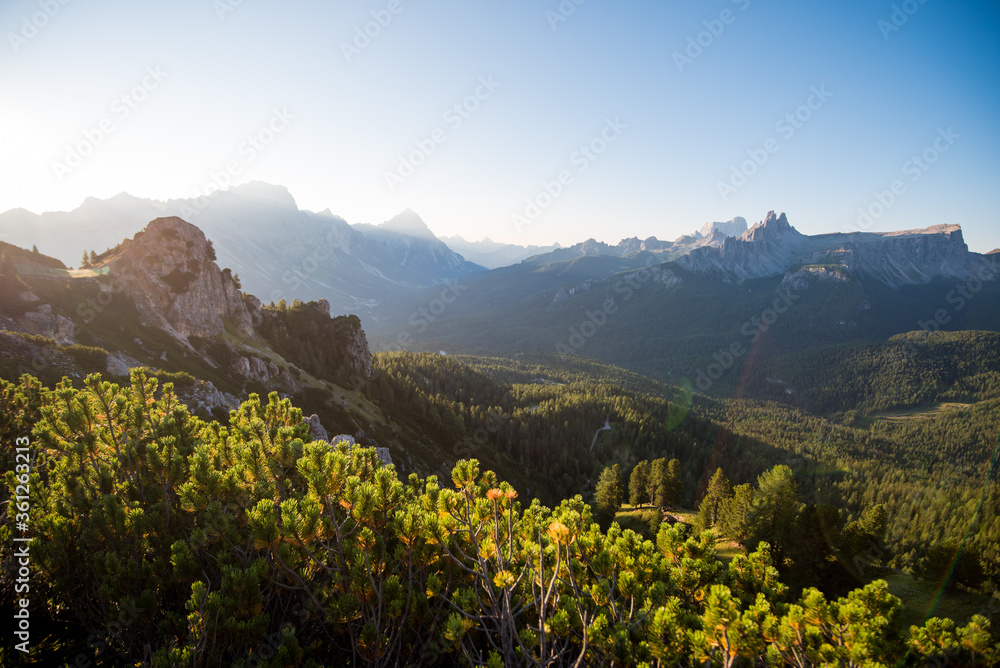 Plakat View of famous Dolomites mountain peaks. Dolomites. , Italy