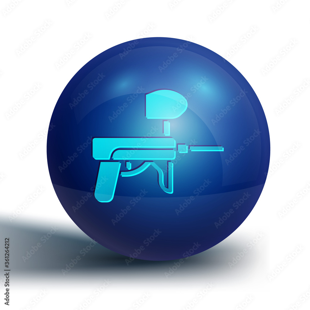 Blue Paintball gun icon isolated on white background. Blue circle button. Vector Illustration.