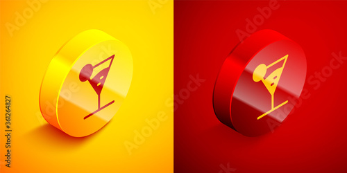 Isometric Martini glass icon isolated on orange and red background. Cocktail icon. Wine glass icon. Circle button. Vector Illustration. Free Download Isometric Martini glass icon isolated on orange and red background. Cocktail icon. Wine glass icon. Circle button. Vector Illustration. - GFXLoad