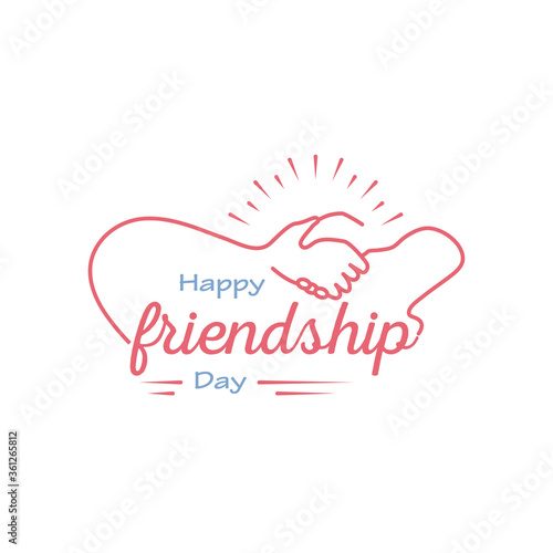 Happy friendship day with handshake detailed style icon vector design