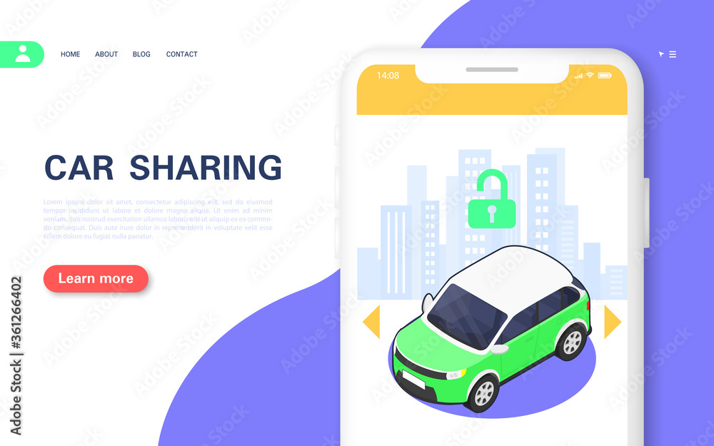 Car sharing concept banner. Smartphone apps for car rental.