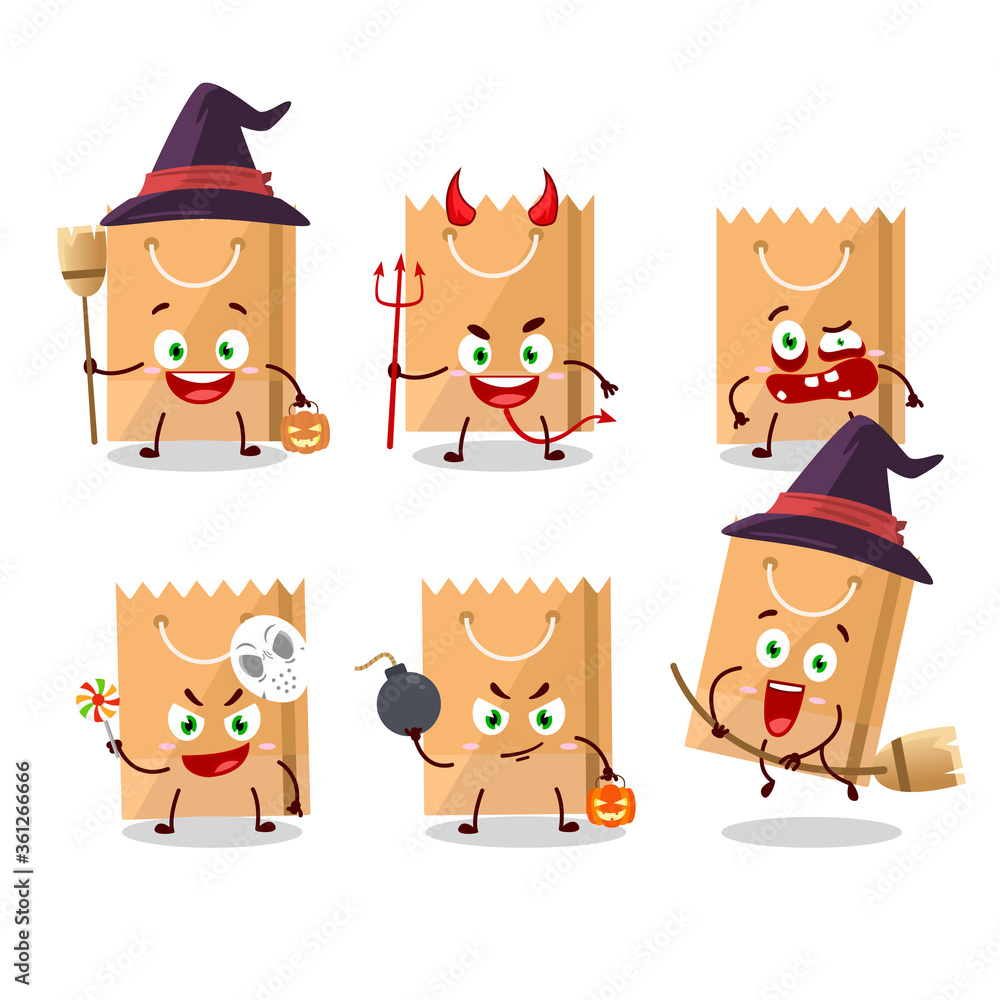 Halloween expression emoticons with cartoon character of grocery bag Halloween expression emoticons with cartoon character of grocery bag