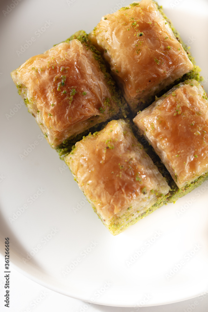 walnut, pistachio turkish style antep baklava presentation and service walnut, pistachio turkish style antep baklava presentation and service