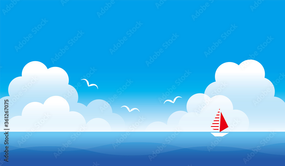 真夏の青空と海の風景のイラスト Stock Vector Adobe Stock