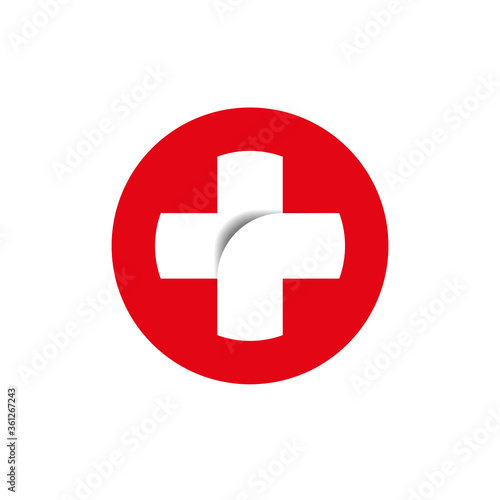White medical cross on a red background sign, symbol, icon. Logo template medicine and healthcare, pharmacy, pharmacy, medical center, clinic, hospital. Vector illustration.