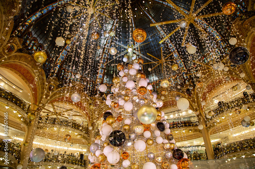 Christmas decorations shopping mall in Paris, France