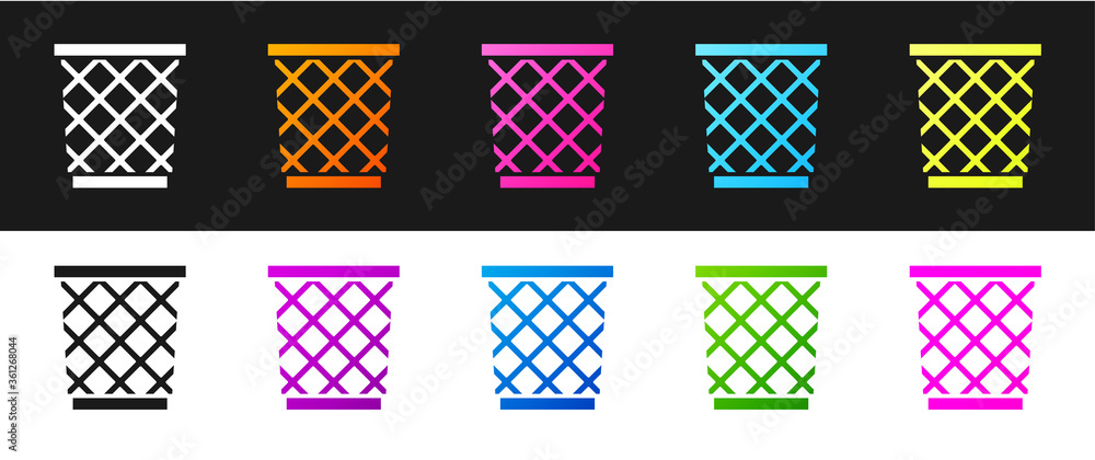 Set Trash can icon isolated on black and white background. Garbage bin sign. Recycle basket icon. Office trash icon. Vector Illustration.