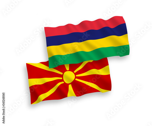Flags of Mauritius and North Macedonia on a white background