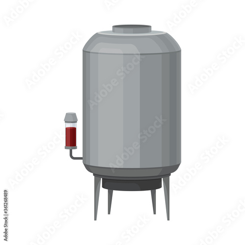 Metal Tank with Grape Juice as Alcoholic Fermentation Vector Illustration