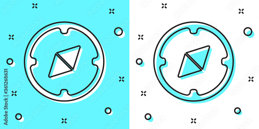 Black line Compass icon isolated on green and white background. Windrose navigation symbol. Wind rose sign. Random dynamic shapes. Vector Illustration. Black line Compass icon isolated on green and white background. Windrose navigation symbol. Wind rose sign. Random dynamic shapes. Vector Illustration.