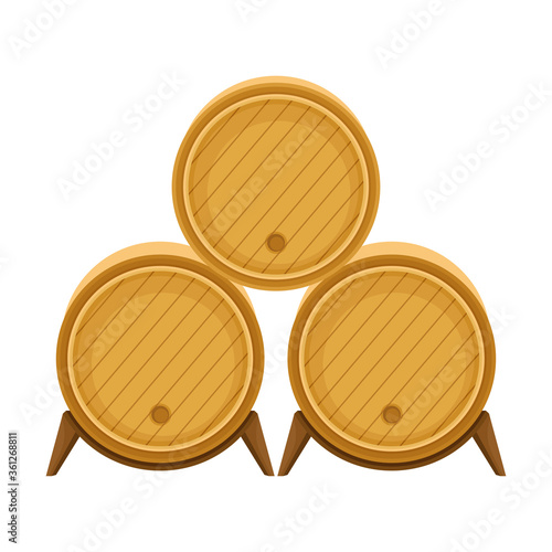 Rows of Grape Juice in Wooden Barrels Storing in Cellar Vector Illustration