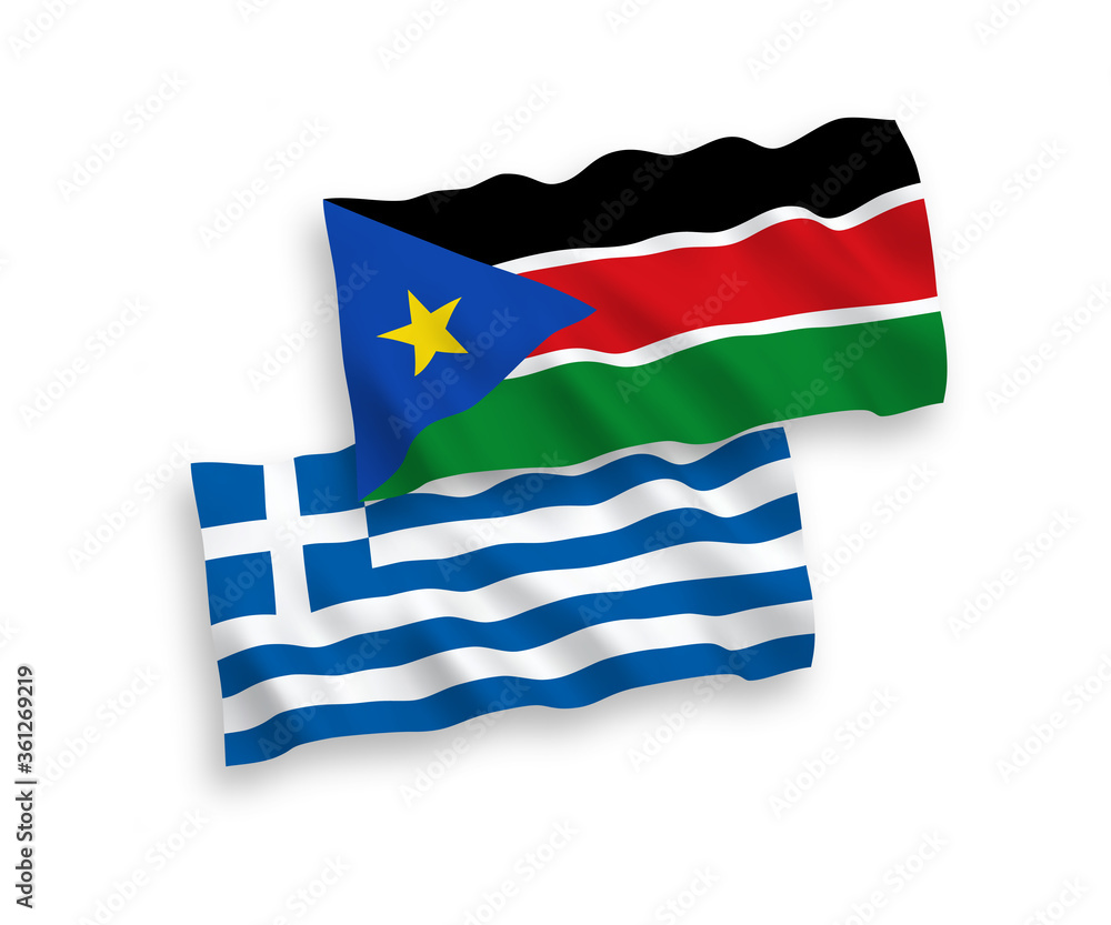 Naklejka premium Flags of Greece and Republic of South Sudan on a white background