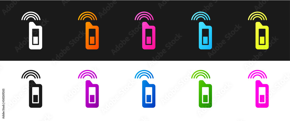 Set Car key with remote icon isolated on black and white background. Car key and alarm system. Vector Illustration. Set Car key with remote icon isolated on black and white background. Car key and alarm system. Vector Illustration.