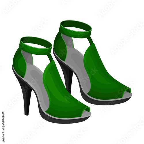 Heeled Open Toe Shoes or Peep-toes with Latchets Vector Illustration