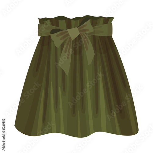 Green Flared Skirt with Bow on Waist Vector Illustration