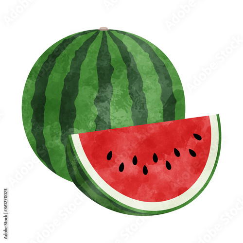 スイカの水彩画風イラスト