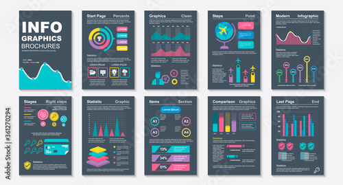 Infographic brochures data visualization vector design template. Can be used for info graphic, resume and cv, web, print, magazine, poster, flyer, brochure, annual report, marketing, advertising.