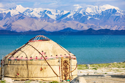 Traditional national Tajik yurt. Karakol Lake, Tajikistan. photo