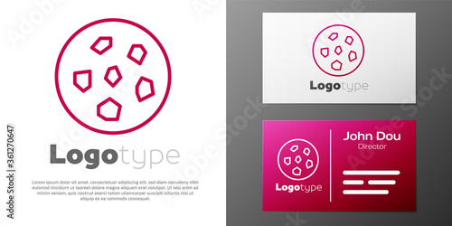 Logotype line Cookie or biscuit with chocolate icon isolated on white background. Logo design template element. Vector Illustration.
