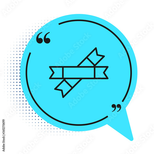 Black line Sugar stick packets icon isolated on white background. Blank individual package for bulk food products as coffee, salt, spices. Blue speech bubble symbol. Vector Illustration.