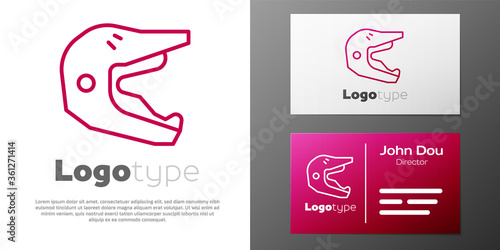 Logotype line Motocross motorcycle helmet icon isolated on white background. Logo design template element. Vector Illustration.