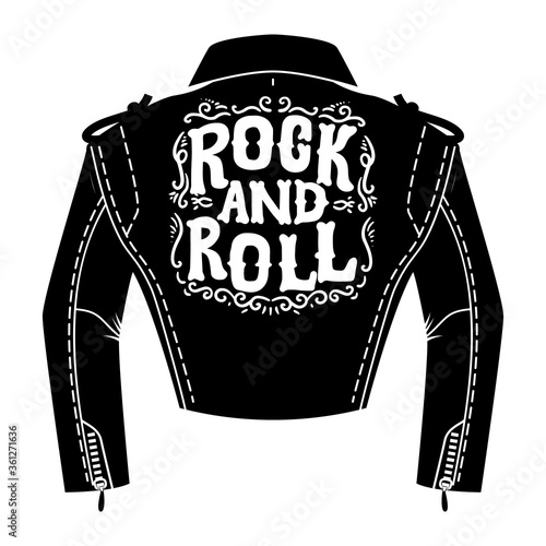 Illustration of jacket of the rocker in engraving style. Design element for logo, emblem, sign, poster, card, banner. Vector illustration