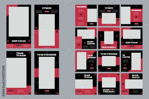 Sports social media template pack to promote your brand and advertise on different social media channels. designs for promotion.