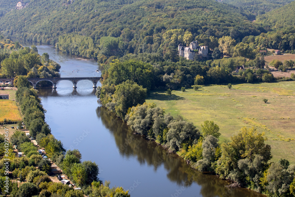 View of the valley of the Dordogne River from Beynac-et-Cazenac Castle, Aquitaine, France