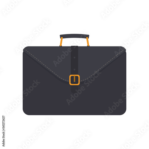 Black business suitcase. Suitcase for documents or laptop. flat style. Isolated. Vector.