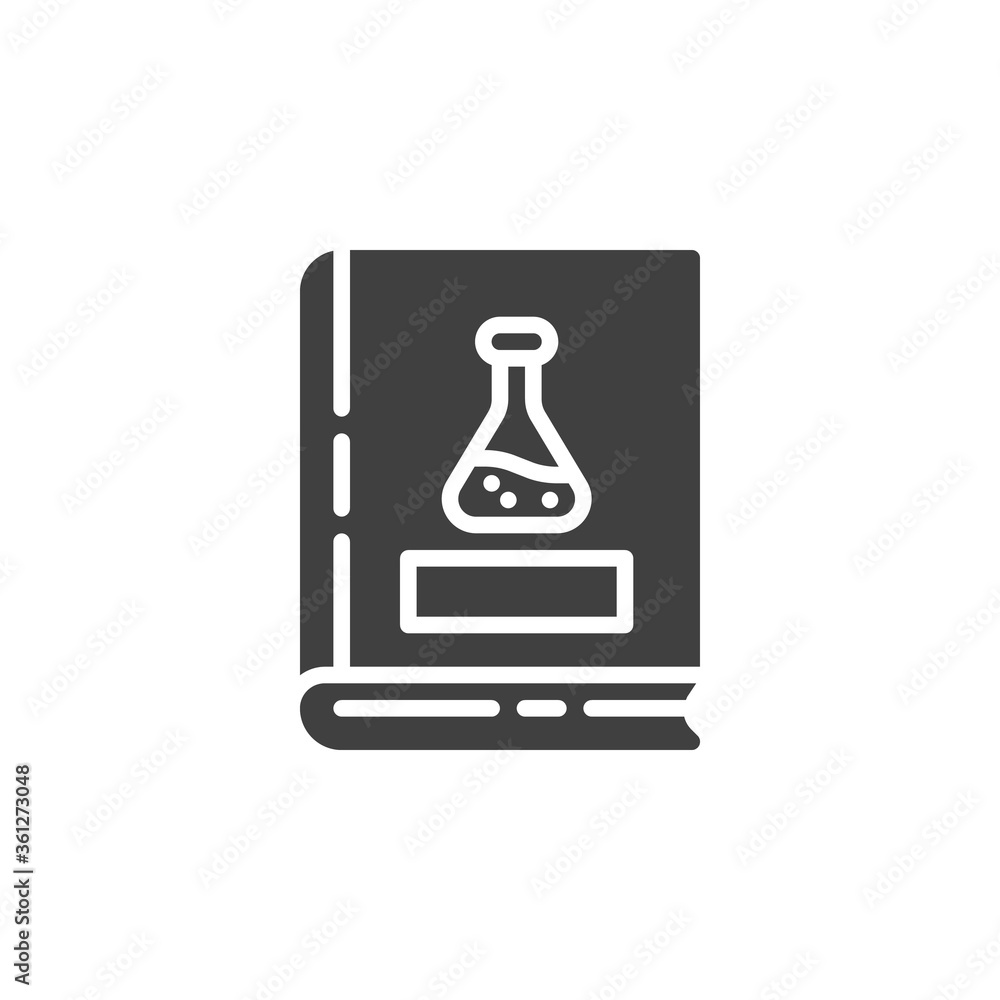 Chemistry book vector icon. filled flat sign for mobile concept and web design. Book with chemical flask glyph icon. Symbol, logo illustration. Vector graphics Chemistry book vector icon. filled flat sign for mobile concept and web design. Book with chemical flask glyph icon. Symbol, logo illustration. Vector graphics