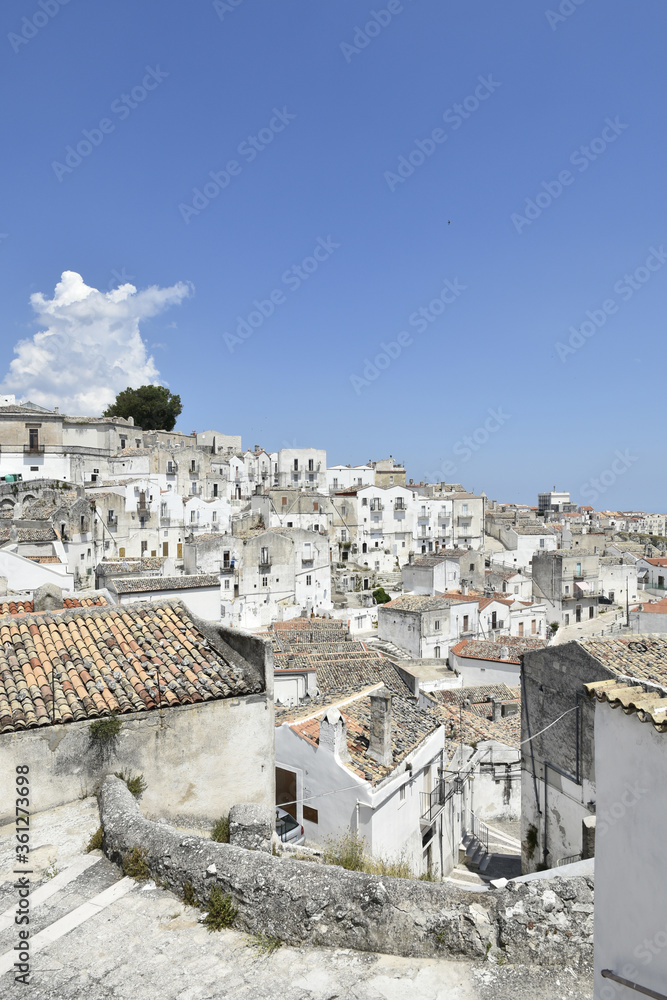 Panoramic view of the old town of Monte Sant'Angelo in the Puglia region, Italy.