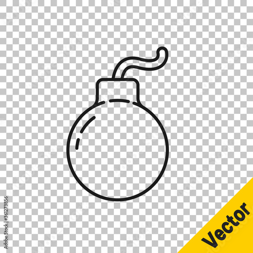 Black line Bomb ready to explode icon isolated on transparent background. Vector Illustration.