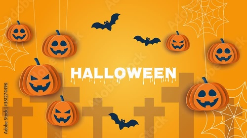 Halloween animation. Halloween concept pumpkins, bright background. Fun 3D animation on the theme of Halloween.