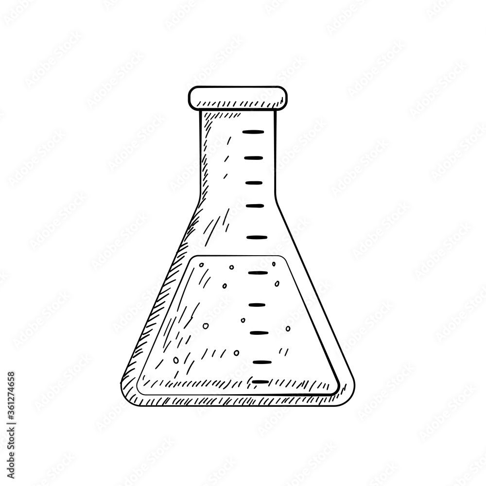 Erlenmeyer flask vector illustration draw in sketch design isolated on